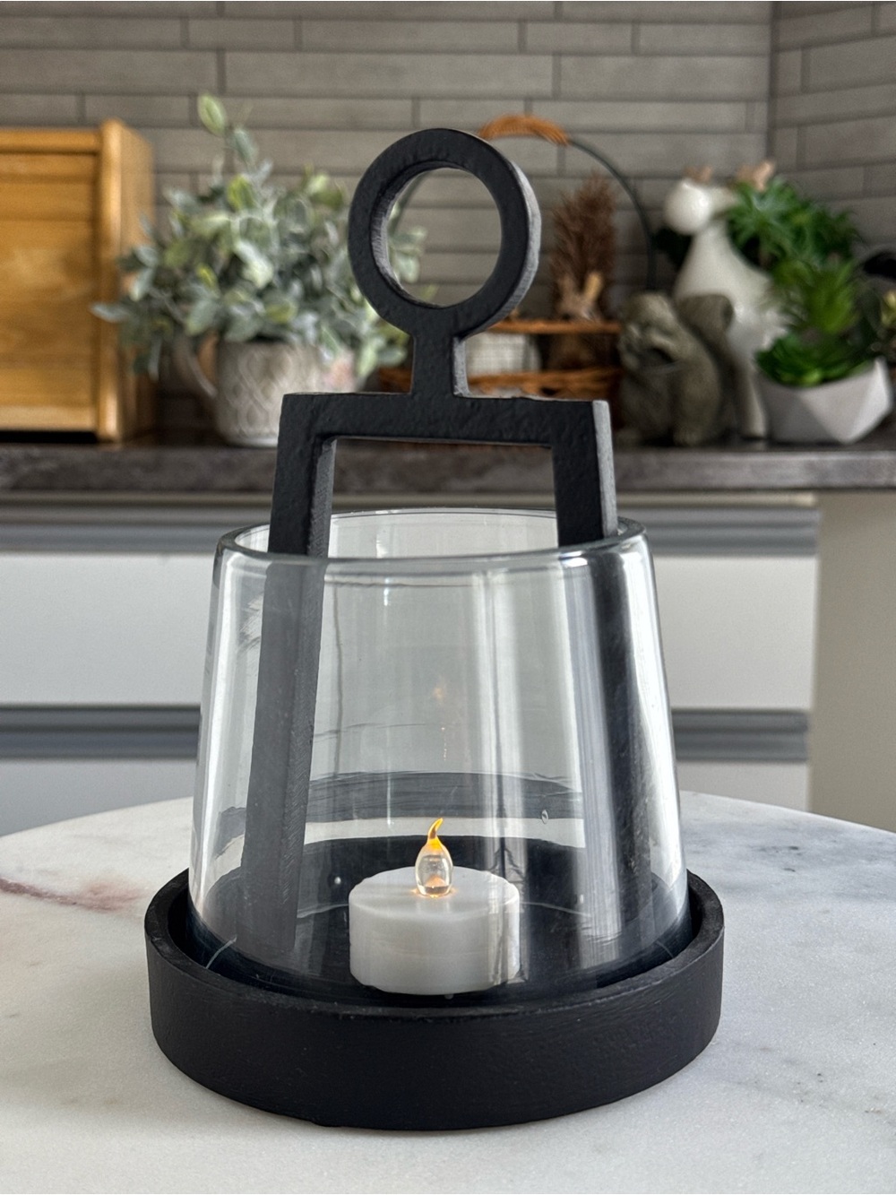 Modern Black Glass Lantern Candle Holder Decor
